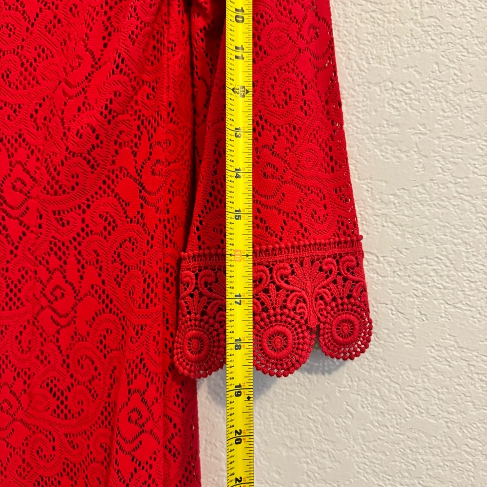Laundry by Shelli Segal 3/4 Sleeve Red Crochet Dress. Size 4. - Picture 10 of 14